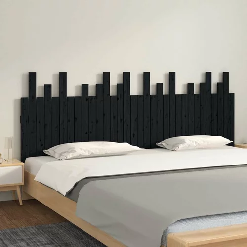  Stensko posteljno vzglavje črno 204x3x80 cm trdna borovina, (20735809)