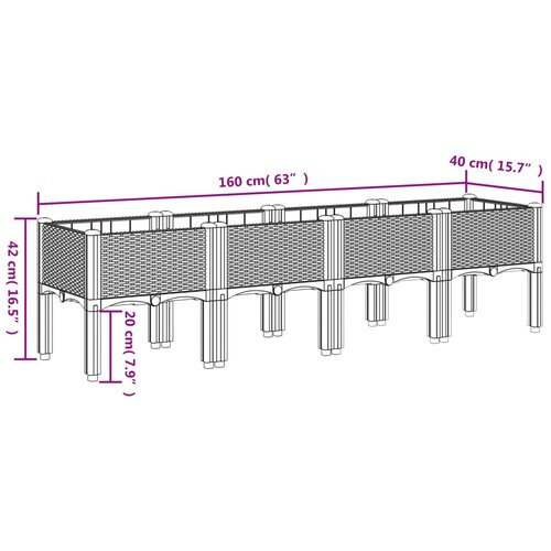  Vrtna sadilica s nogama bijela 160 x 40 x 42 cm PP Slike
