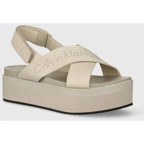 Calvin Klein Jeans Sandali FLATFORM SANDAL SLING IN MR ženski, bež barva, YW0YW01362