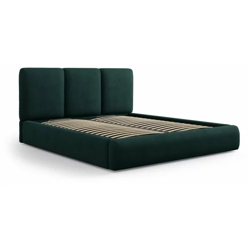 Mazzini Beds Temno zelena oblazinjena zakonska postelja s prostorom za shranjevanje z letvenim dnom 180x200 cm Brody –