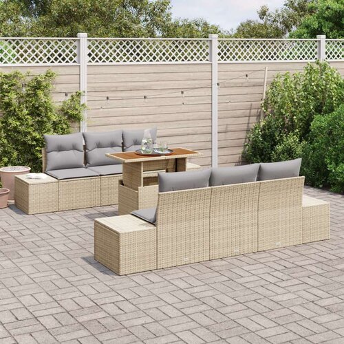 Vrtni set sofa Set od 7 Bež Ratan Vanjski stol Pravokutni Slike