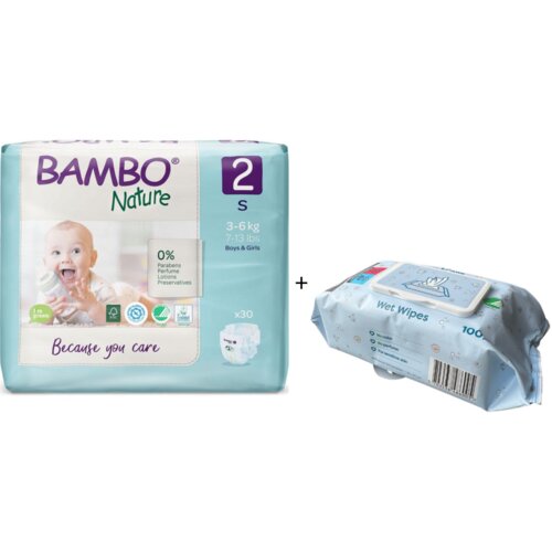Bambo pelene nature eco-friendly 2 a30 + love&amp;amp;care vlažne maramice, 100 komada Slike