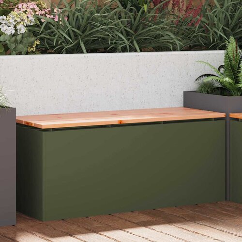 VidaXL Vrtna klop Olivno zelena 100 x 40 x 43 cm Jeklo Slike