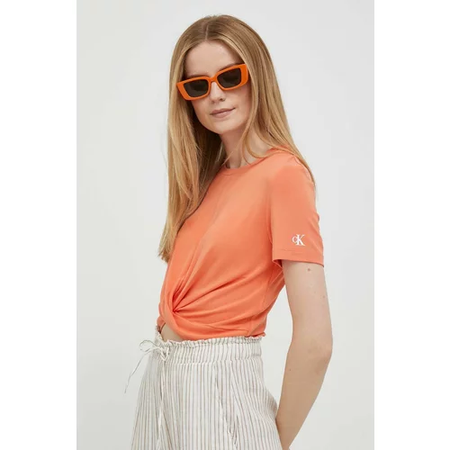 Calvin Klein Jeans Kratka majica ženski, oranžna barva