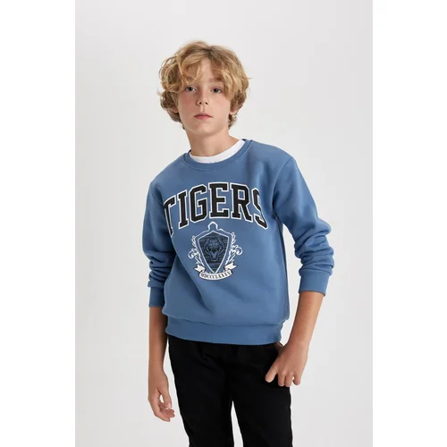 Defacto Boy's Printed Crew Neck Thick Sweatshirt