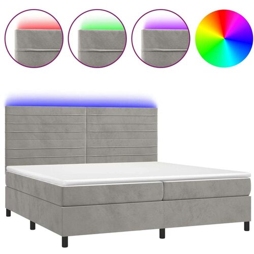 Krevet box spring s madracem LED svjetlosivi 200x200 cm bar&amp;scaron;un Slike