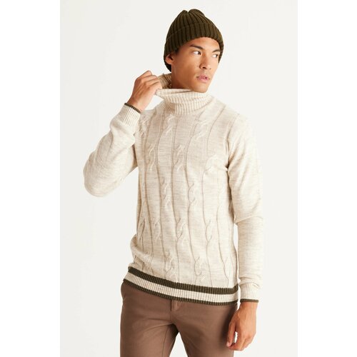 AC&Co / Altınyıldız Classics Men's Light Beige Standard Fit Regular Cut Full Turtleneck Jacquard Knitwear Sweater. Slike