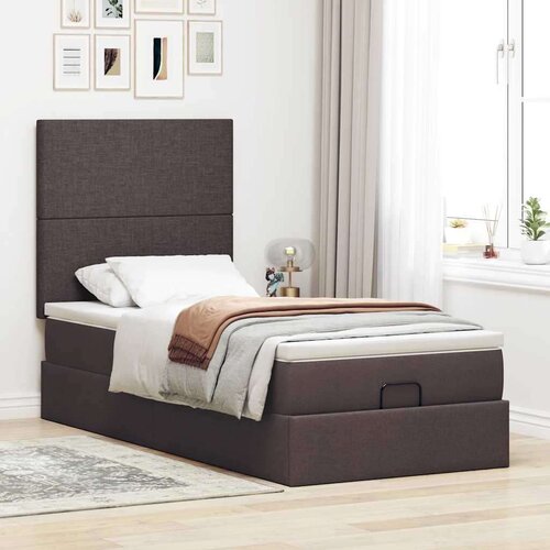 VidaXL otomanski okvir kreveta s madraca tamnosmeđi 100x200cm tkanine Slike