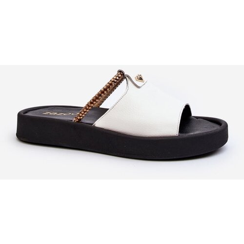 Zazoo Women's Leather Sandals 2896 White-Black Cene