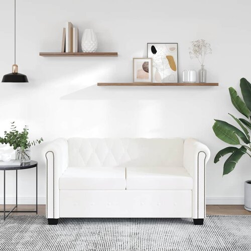  Dvosjed Chesterfield od umjetne kože bijeli Cijene