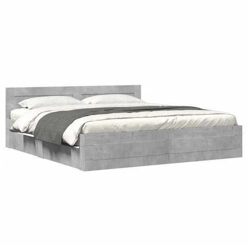 Maison Chic Posteljni okvir - Dvoposteljna postelja - Zakonska postelja z vzglavjem betonsko siv 180x200 cm inž. les, (21697041) Slike