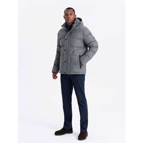 Ombre Men's lightweight jacket with mesh lining and hood - grey Slike