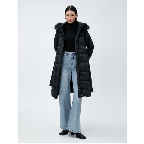 Koton Long Inflatable Coat Plush Detailed Hooded Belt Slike