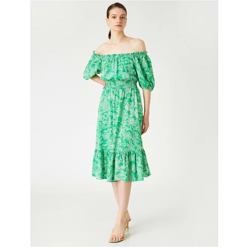 Koton Off-the-Shoulder Midi Dress with Balloon Sleeves