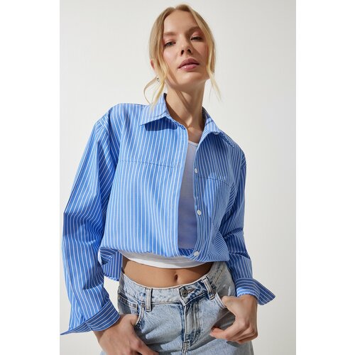 Happiness İstanbul Women's Sky Blue Blouse Detailed Crop Shirt Slike