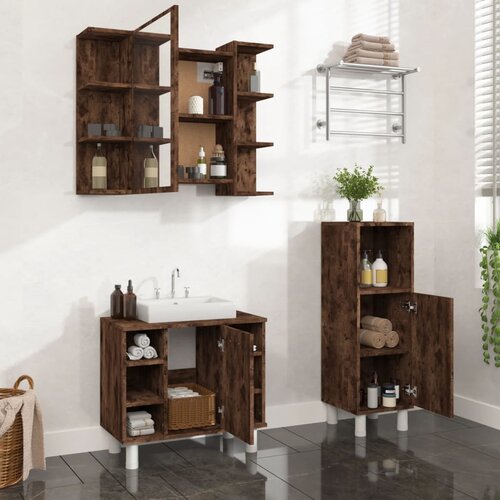 The Living Store Komplet kopalniških omaric 3-delni dimljen hrast inženirski les - Komplet Kopalniških Omaric, (21436707) Cene