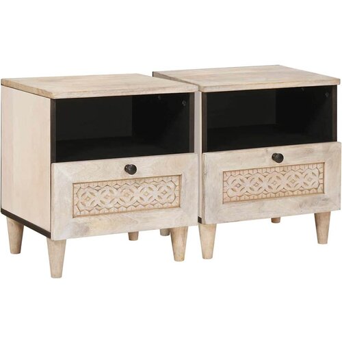 VidaXL Nočna omarica 2 pcs Bež 40 x 33 x 46 cm trden mangov les Slike