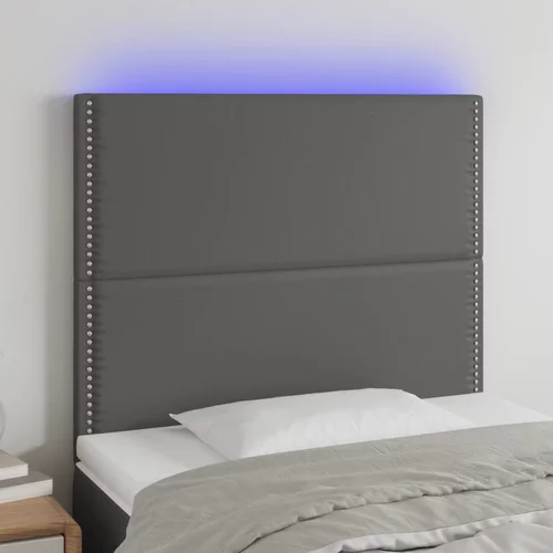 vidaXL LED posteljno vzglavje sivo 100x5x118/128 cm umetno usnje