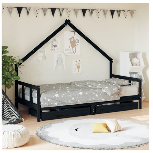 VidaXL Okvir za dječji krevet s ladicama crni 90 x 200 cm od borovine Slike