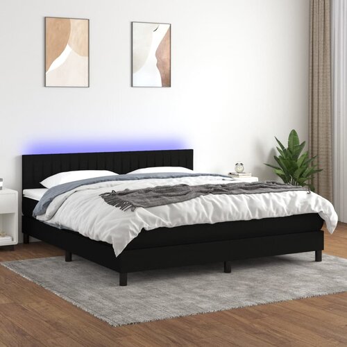  Krevet box spring s madracem LED crni 160x200 cm od tkanine Cijene