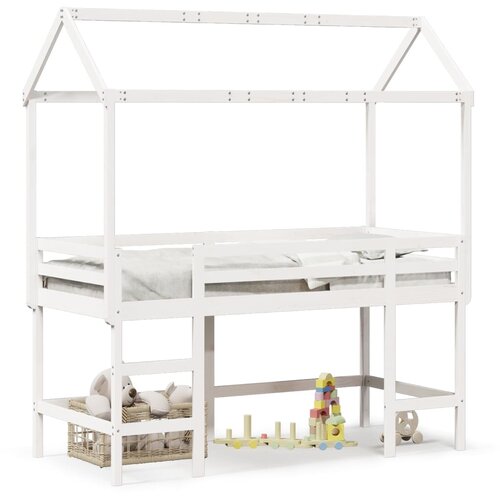 VidaXL Posteljni okvir z lestvijo in streho bel 90x200 cm borovina Slike