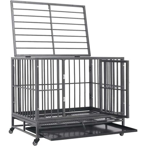 VidaXL Kavez za pse s kotačima čelični 92 x 62 x 76 cm Slike