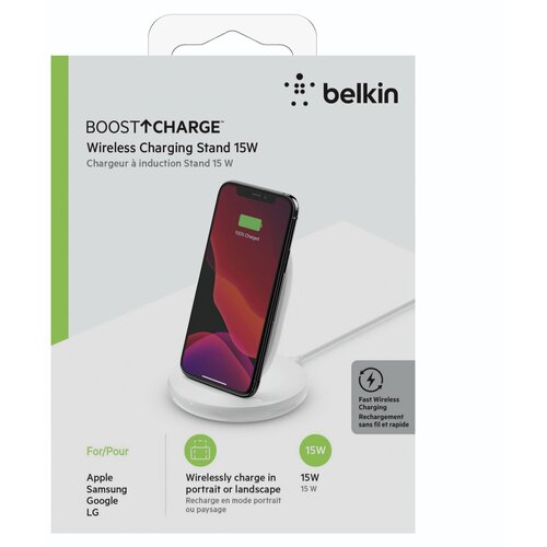 Belkin Boost Charge bežični stoni punjač sa kablom i adapterom 15W, Beli Cene