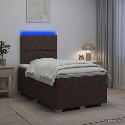  LED okvir za krevet s madracem Tamno smeđa 120 x 190 cm Tkanina Cene