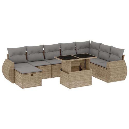 VidaXL 9-dijelni set vrtnih sofa s jastucima bež od poliratana Slike