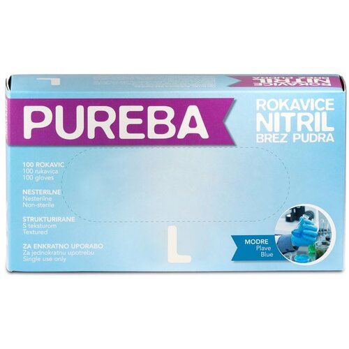  Rokavice iz nitrila Pureba (velikost: L, 100 kos/pak, brez pudra, modre) Cene