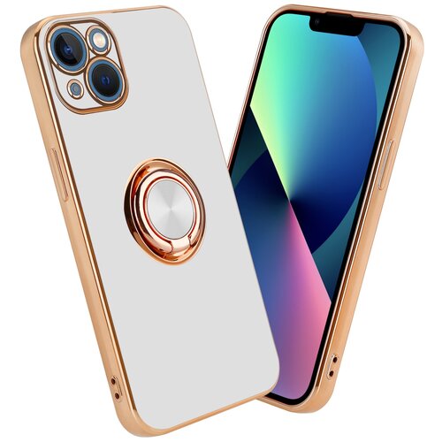 Cadorabo Ohi&amp;scaron;je, združljiv z Apple v sijajnem belem - zlatu z obročem - za&amp;scaron;čitni pokrov iz fleksibilnega silikona TPU, z za&amp;scaron;čito pred kamero in držalom magnetnega avtomobila, (20556330) Slike