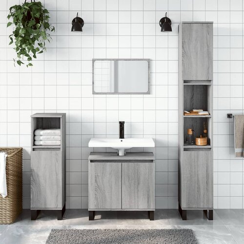  The Living Store Komplet kopalniških omaric 3-delni siva sonoma inženirski les - Komplet Kopalniškega Pohištva, (21439768) Cene