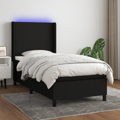 VidaXL Box spring postelja z vzmetnico LED črna 90x200 cm blago Slike