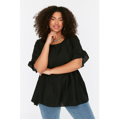 Trendyol Curve Black Short Sleeve Woven Flounce Plus Size Blouse Slike