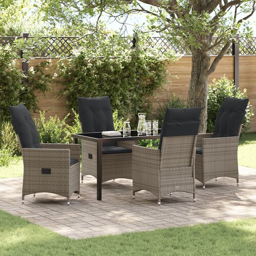 vidaXL 5-delni Vrtni Jedilni Set z Blazinami Siva Poly Rattan Cene