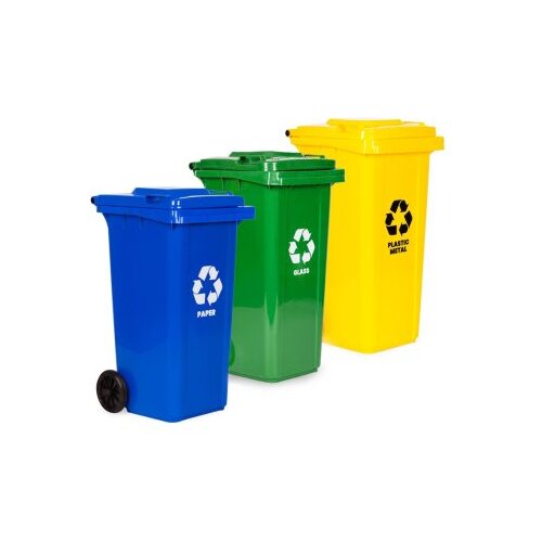 Multistore Set 3 kante za smeće - 120 L (3 boje), gumirani točkovi, papir, staklo, plastika Cene