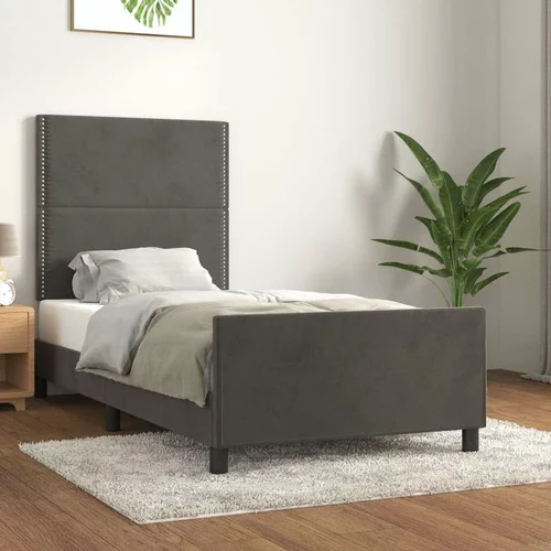  Okvir za krevet s uzglavljem tamnosivi 90x200 cm baršunasti