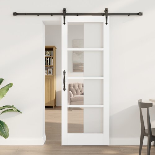 VidaXL Drsna vrata z kompletom opreme Bela 73.5x198.5 cm Trdi les Bor, Notranja vrata z steklom &amp;#039;ORKDAL&amp;#039;Bela 73.5x198.5x4 cm Slike