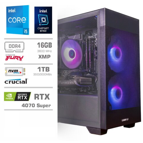 MEGA Računalnik MT S7X GAMER i5-14600KF/RTX4070 Super/16GB/1TB/750W/Brez OS/črna RGB, (21009123) Slike