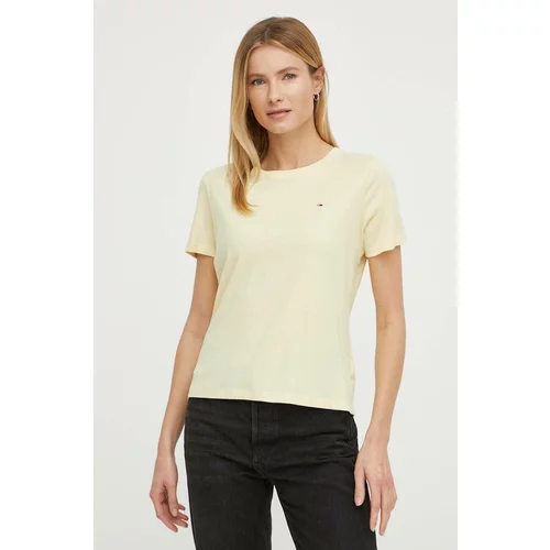 Tommy Jeans Bombažna kratka majica ženski, rumena barva