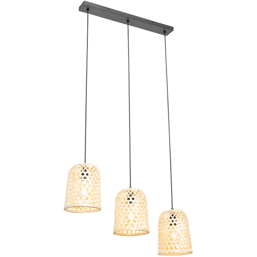QAZQA Orientalska viseča svetilka črna s 3 bambusovimi lučkami - Rayan