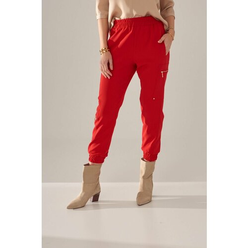 Fasardi Red trousers with elastic waistband Slike