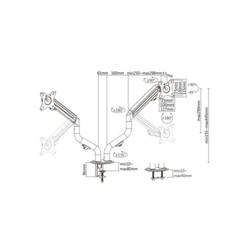  NOSAČ ZA DVA MONITORA GEMBIRD MA-DA2-02, montaža na stol, (tilting), 17&rdquo;-32&rdquo;, up to 8 kg Cijene