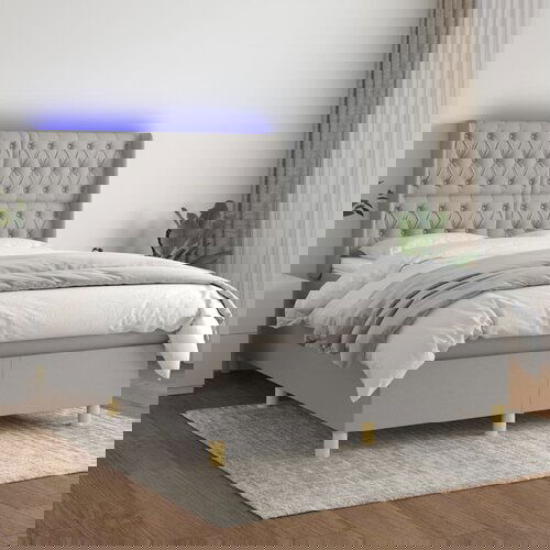 The Living Store Box spring postelja z vzmetnico LED sv. siva 140x200 cm blago - Box Spring Postelja, (21515391) Slike