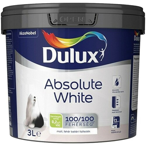 DULUX Boja za zid Absolute White (Bijela, Mat, 3 l) Cijene