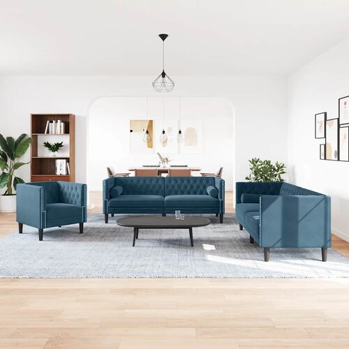  Chesterfield garnitura od 3 dijela s jastucima, plava bar&amp;scaron;unasta Slike