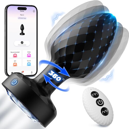 SuperLove 360 Tornado Swiveling Light Up Butt Plug with App Black Slike
