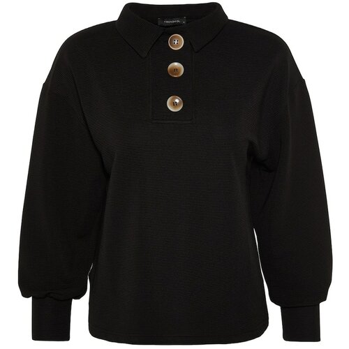 Trendyol Black Button Detailed Loose Knitted Sweatshirt Slike
