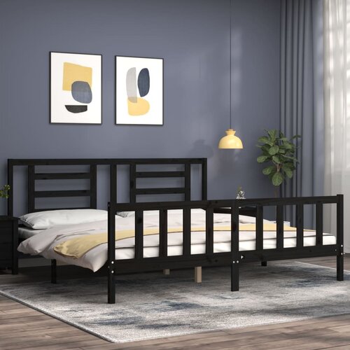  Okvir za krevet s uzglavljem crni 200 x 200 cm od masivnog drva Slike