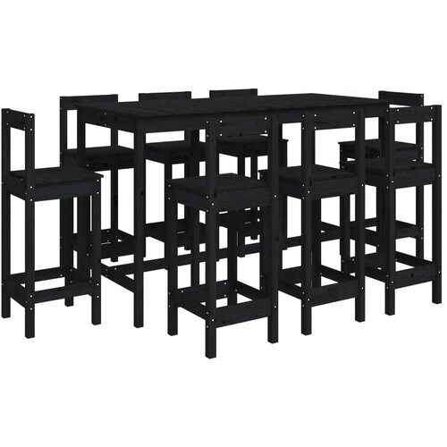 VidaXL Barska garnitura 9-delna črna trdna borovina, (20954834) Slike